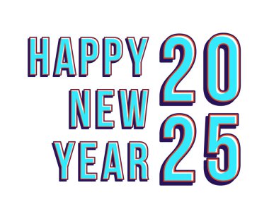 Mutlu yıllar 2025 Tatil Mavi Cyan Gerçekçi Tipografi Tasarımı Soyut Vektör İllüstrasyonu
