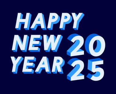 Mutlu yıllar 2025 Tatil Mavi 3D Tipografi Tasarımı Soyut Vektör İllüstrasyonu