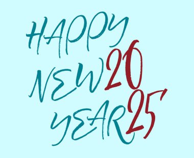 Mutlu yıllar 2025 Tatil Mavisi ve Maroon Tebeşir Karalaması Tipografi Tasarımı Soyut Vektör İllüstrasyonu