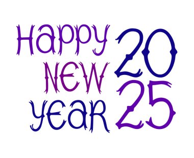 Mutlu yıllar 2025 Tatil Mavi ve Mor Tipografi Tasarımı Soyut Vektör İllüstrasyonu