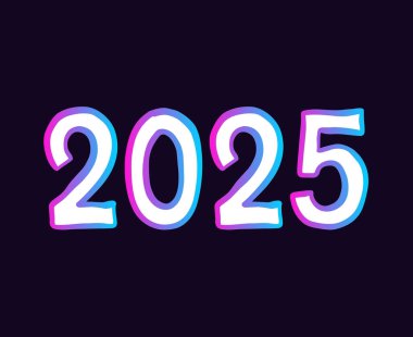 Mutlu yıllar 2025 Mor ve Mavi Gerçekçi Yaratıcı Vektör İllüzyonu Tasarım Elemanı
