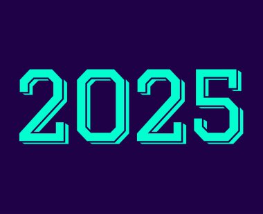 Mutlu yıllar 2025 Tasarım Element Mavi ve Cyan 3D Yaratıcı Soyut Vektör İllüstrasyonu