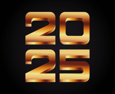 Mutlu yıllar 2025 Tasarım Element Altın 3D Gerçekçi Yaratıcı Özet Vektör İllüstrasyonu