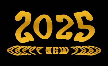 2025 Mutlu Yeni Yıl Gerçekçi Sarı Metin Efekti Typography Design Abstract Vector Illustration