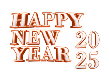 Mutlu yıllar 2025 Turuncu ve Beyaz Gerçekçi Metin Efekti Typography Design Abstract Vector Illustration