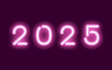 Mutlu yıllar 2025 Neon Mor Tasarım Zarif Soyut Vektör İllüstrasyonu