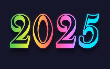 Mutlu yıllar 2025 Çok Renkli Tasarım 3D Soyut Vektör İllüstrasyonu