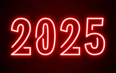 2025 Mutlu Yıllar Neon Kırmızı Tasarım Zarif Soyut Vektör İllüstrasyonu