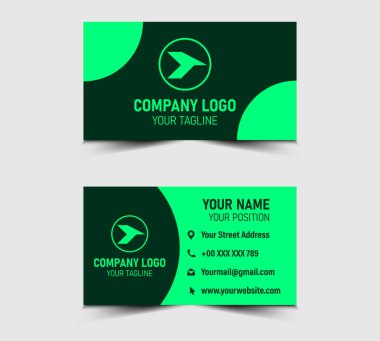 Modern Tasarım Kartı, şekil vektörü olan şirket logosu ile yeşil kartvizit şablonu.