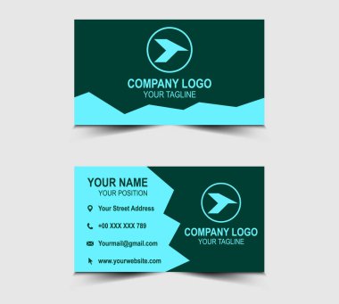 Kartvizit Modern Tasarım şablonu Yeşil Cyan Renkli Şirket Logosu Profesyonel Kurumsal Şekilli Vektör
