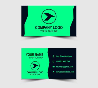 Kartvizit Modern Tasarım şablonu. Yeşil ve şekil vektörü olan şirket logosu. Profesyonel şirket.