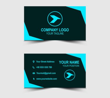 Şirket Logosu Profesyonel Cyan Renkli ve şekilli Modern Tasarım kartviziti