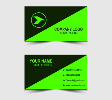 Şirket logosu olan Modern Tasarım kartviziti. Kurumsal yeşil renkli, şekil vektörü olan.