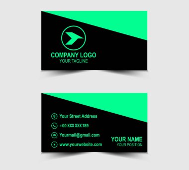 Şirket logosu olan Modern Tasarım kartviziti. Siyah ve Yeşil, şekil vektörü olan.