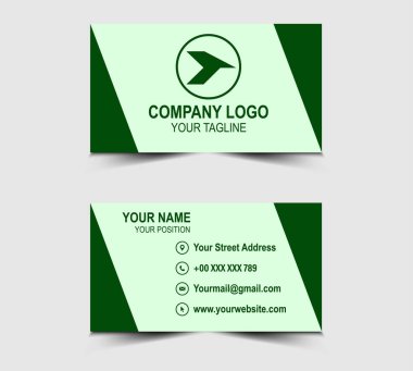 Şirket logosu olan Modern Tasarım kartviziti. Kurumsal yeşil renkli, şekil vektörü olan.