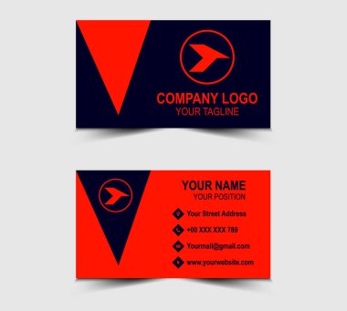 Şirket logosu olan Modern Tasarım kartviziti. Kurumsal kırmızı ve mavi şekilli vektör.