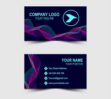 Şirket logosu olan Modern Tasarım kartviziti. Mavi Karışık Dalga Arkaplanı olan profesyonel bir şirket.