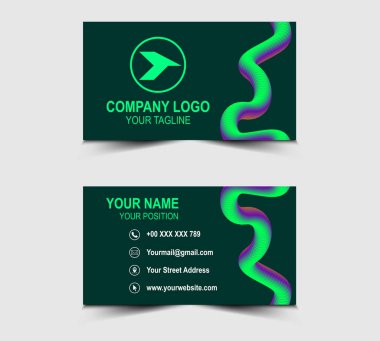 Yeşil harmanlanmış şirket logosu olan kartvizit yaratıcı tasarım kartviziti