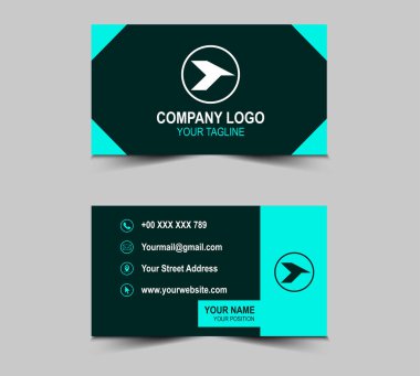Şirket logosuna sahip Modern Yeşil ve Cyan kartviziti, Soyut Tasarım şablonları. Kişisel kartvizit Vektör illüstrasyonu