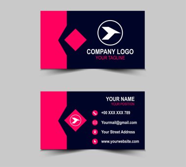 Şirket logosu ve soyut tasarım şablonlarıyla Modern Mavi ve Pembe Renkli kartvizit. Kişisel kartvizit Vektör illüstrasyonu
