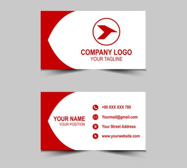 Şirket logosu ve Modern Tasarım şablonları olan kırmızı renkli kartvizit. Kişisel kartvizit Vektör illüstrasyonu