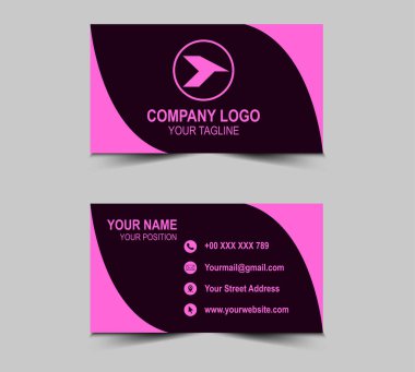 Şirket logosu ve Modern Tasarım şablonları olan soyut mor renkli kartvizit. Kişisel kartvizit Vektör illüstrasyonu