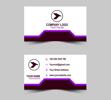 Şirket logosu ve modern şablonları olan Soyut Tasarım Mor Kartı. Kişisel kartvizit Vektör illüstrasyonu