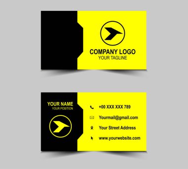 Modern Soyut Siyah ve Sarı Tasarım şablonları. Şirket logosu olan kişisel ziyaret kartı. Vektör illüstrasyonu