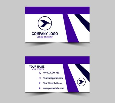 Modern Kartvizit Tasarımı Mor Şablonlar. Şirket logosu olan kişisel ziyaret kartı. Vektör illüstrasyonu