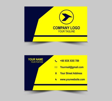 Modern Kartvizit Tasarımı Mavi ve Sarı Şablonlar. Şirket logosu olan kişisel ziyaret kartı. Vektör illüstrasyonu