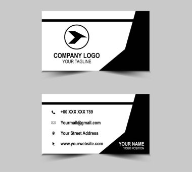 Modern Kartvizit Tasarımı Siyah şablonlar. Şirket logosu olan kişisel ziyaret kartı. Vektör illüstrasyonu