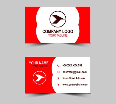 Modern Kartvizit Tasarımı Kırmızı Şablonlar. Şirket logosu olan kişisel ziyaret kartı. Vektör illüstrasyonu