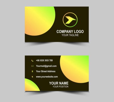 Modern Kartvizit Sarı Gradyan Tasarım şablonları. Şirket logosu olan kişisel ziyaret kartı. Vektör illüstrasyonu