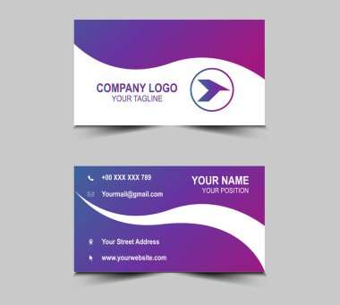 Modern Kartvizit Mor Gradyan Tasarım şablonları. Şirket logosu olan kişisel ziyaret kartı. Vektör illüstrasyonu