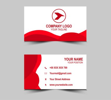 Modern kartvizit kırmızı şablonlar. Şirket logosu olan kişisel ziyaret kartı. Vektör illüstrasyonu