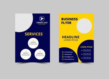 Şirket Tasarımı İş Şablonu Sarı ve Mavi Modern Tasarım Şirket Pazarlama Vektörü İllüstrasyonu Broşürü