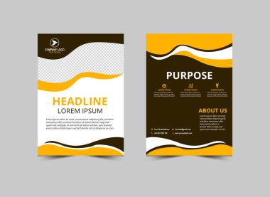 Broşür Tasarım Şirketi Kahverengi Şablonu ve Şirket Pazarlama Vektörü İllüstrasyonu için Sarı Modern Yaratıcı Çizim Broşürü