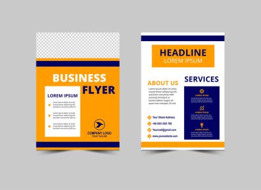 Broşür Tasarımı Mavi ve Sarı Modern İşletme Tasarımı Şirket Pazarlama Vektörü İllüstrasyonu için Yaratıcı Broşür