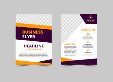 Broşür Modern Mor ve Sarı İşletme Yaratıcı Tasarım Vektör Çizimi