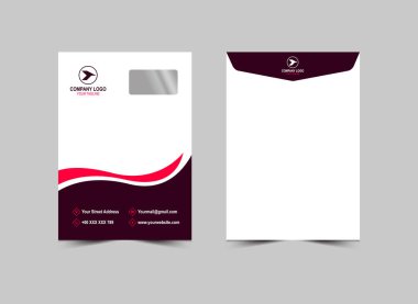 Zarf C4 Tasarım Şablonu Mor ve Pembe Soyut Kırtasiye Yaratıcı Düzen Vektör Çizimi