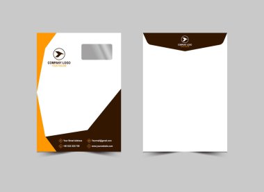 Zarf C4 Tasarım Şablonu Sarı ve Kahverengi Soyut Kırtasiye İşletmeleri Yaratıcı Düzen Vektör İllüstrasyonu