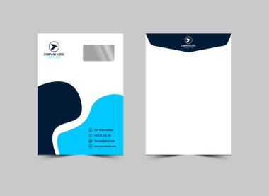Zarf C4 Tasarım Şablonu Mavi ve Cyan Soyut Kırtasiye İşletmeleri Yaratıcı Düzen Vektör Çizimi