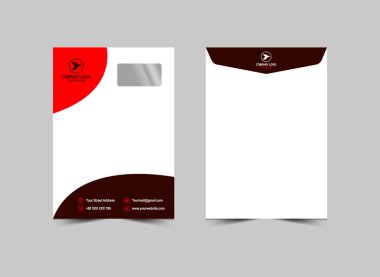 Zarf C4 Tasarım Şablonu Kırmızı ve Kahverengi Soyut Kırtasiye İşletmeleri Yaratıcı Düzen Vektör İllüstrasyonu