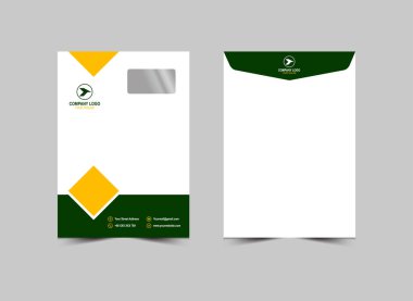 Zarf C4 Tasarım Şablonu Yeşil ve Sarı Soyut Kırtasiye İşletmeleri Yaratıcı Düzen Vektör Çizimi