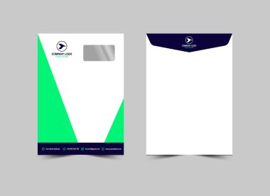 Zarf C4 Tasarım Şablonu Yeşil ve Mavi Soyut Kırtasiye İşletmeleri Yaratıcı Tasarım Vektör Çizimi