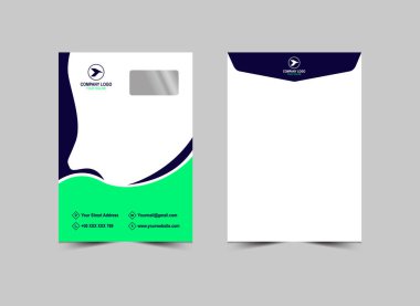 Zarf C4 Tasarım Şablonu Mavi ve Yeşil Soyut Kırtasiye İşletmeleri Yaratıcı Tasarım Vektör Çizimi