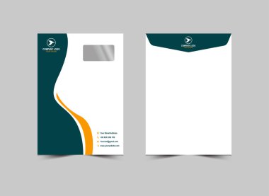 Zarf C4 Tasarım Şablonu Yeşil ve Sarı Soyut Kırtasiye İşletmeleri Yaratıcı Düzen Vektör Çizimi