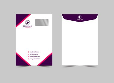 Zarf C4 Tasarım Şablonu Mor ve Pembe Soyut Kırtasiye Yaratıcı Düzen Vektör Çizimi