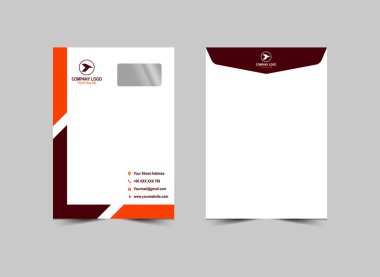 Zarf C4 Tasarım Şablonu Turuncu Renk Soyut Kırtasiyesi İş Yaratıcı Düzen Vektör İllüstrasyonu