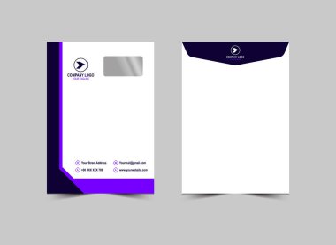 Zarf C4 Tasarım Şablonu Mor Renk Soyut Kırtasiye İşletme Yaratıcı Düzen Vektörü Resimlemesi